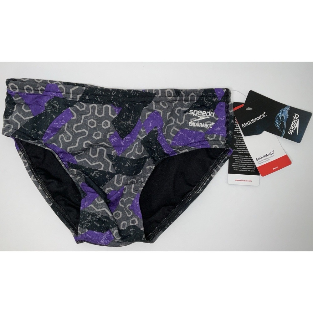 NWT Men's Speedo Endurance+ Brief Swim Trunks Ruse Blocks Purple Size 30